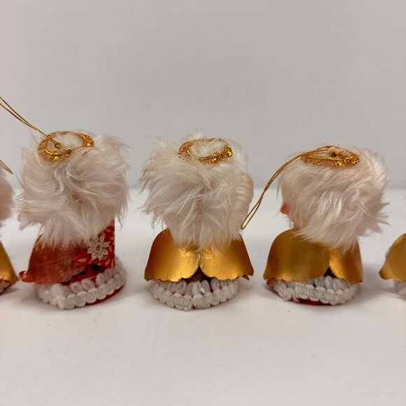 Lot 6 Vintage Christmas Ornaments Kissing Angels Felt Rubber Face - Picture 9 of 16